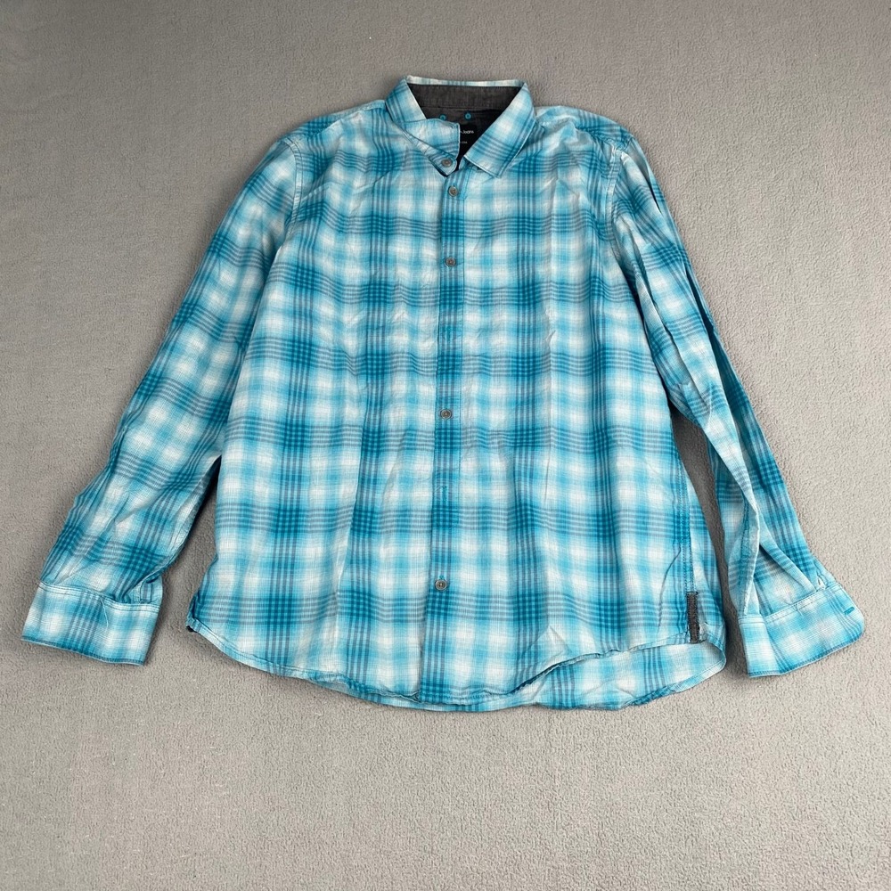 Calvin‎ Klein Mens size Large Button Down Shirt Blue Plaid Long Sleeve